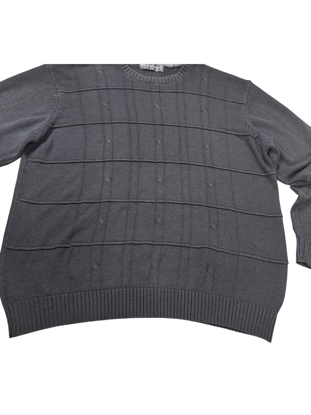 Oscar De La Renta Men’s Size XL Cable Grid Knit Grandpa Sweater Dark Gray Preppy - Picture 4 of 13